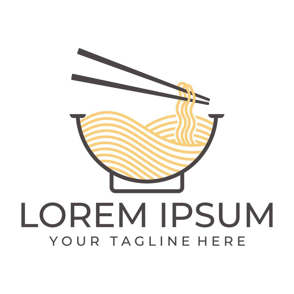 Yellow noodle image design in a bowl and chopsticks vector