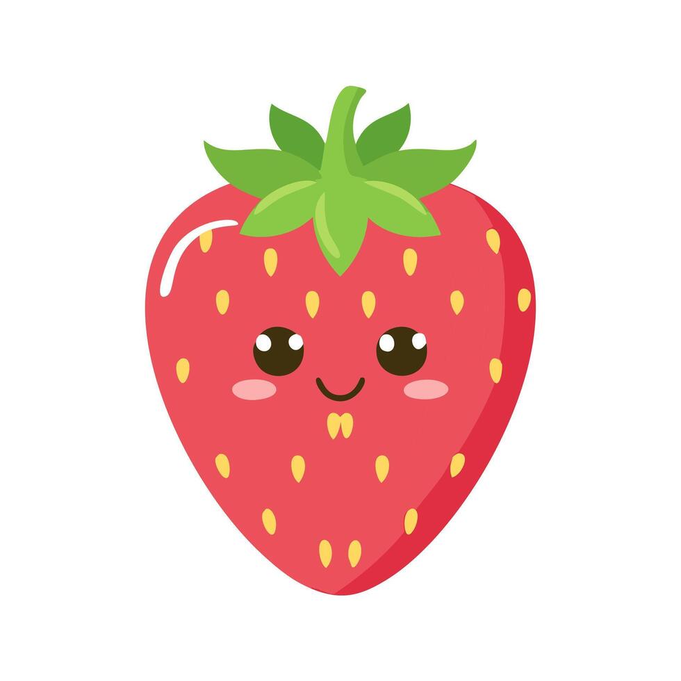 Strawberry Cute Cartoon Fruit Animation Kawaii Healthy Character vector