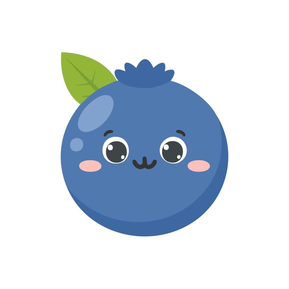 Blueberry Cute Cartoon Fruit Fresh Animation Kawaii Healthy Character vector