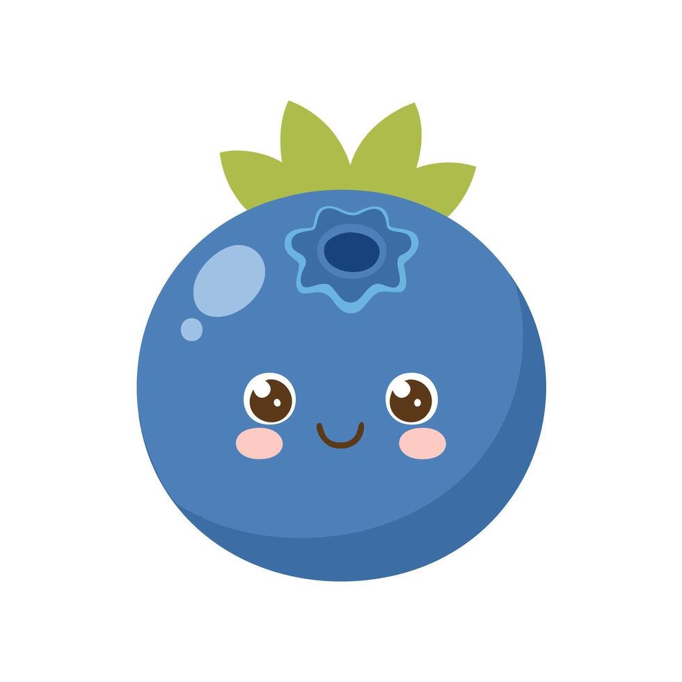 Blueberry Cute Cartoon Fruit Animation Kawaii Healthy Character vector