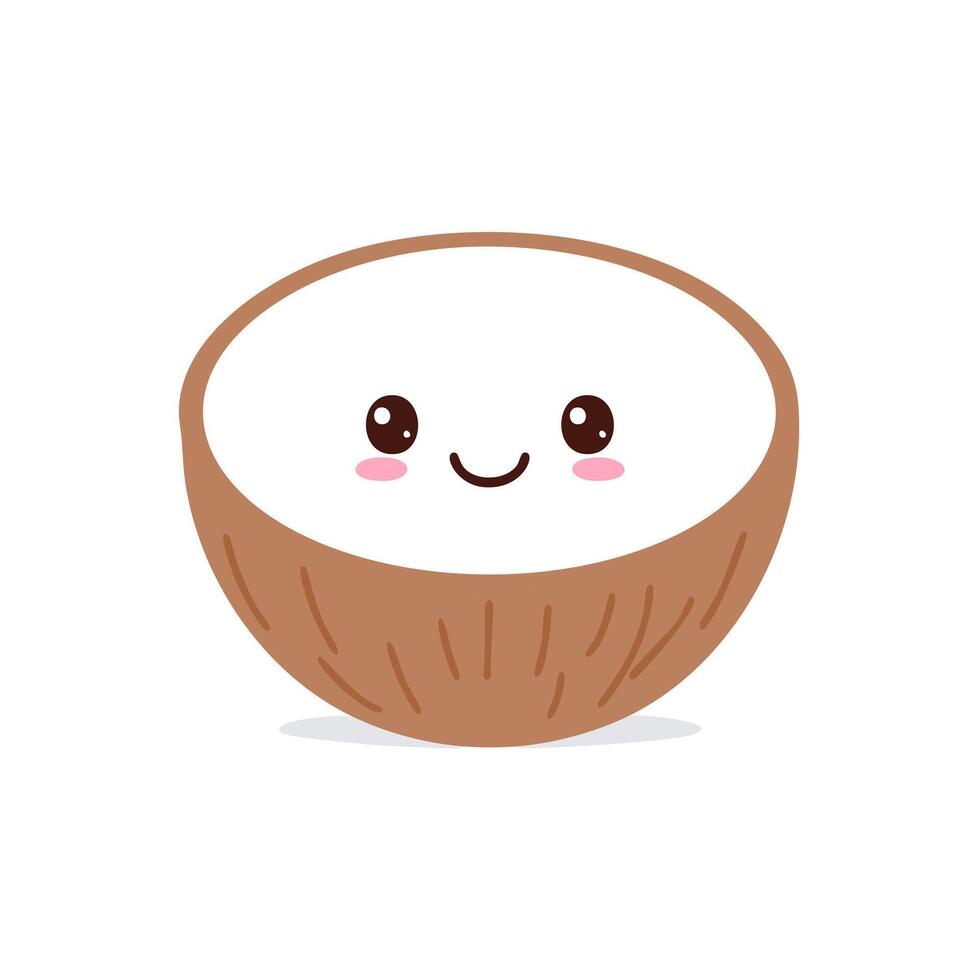 Coconut Cute Cartoon Fruit Fresh Kawaii Healthy Character vector