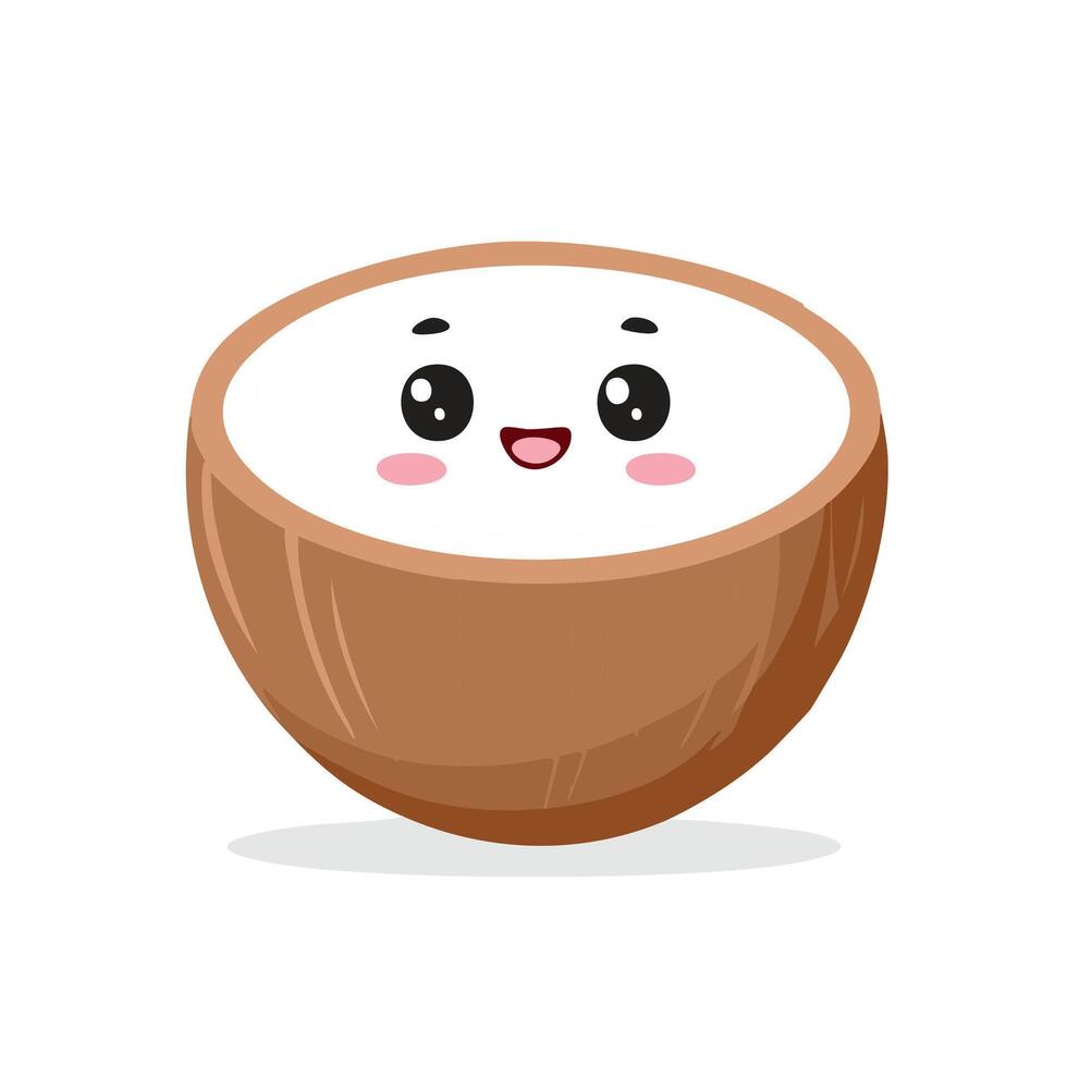 Coconut Cute Cartoon Fruit Fresh Animation Kawaii Healthy Character vector