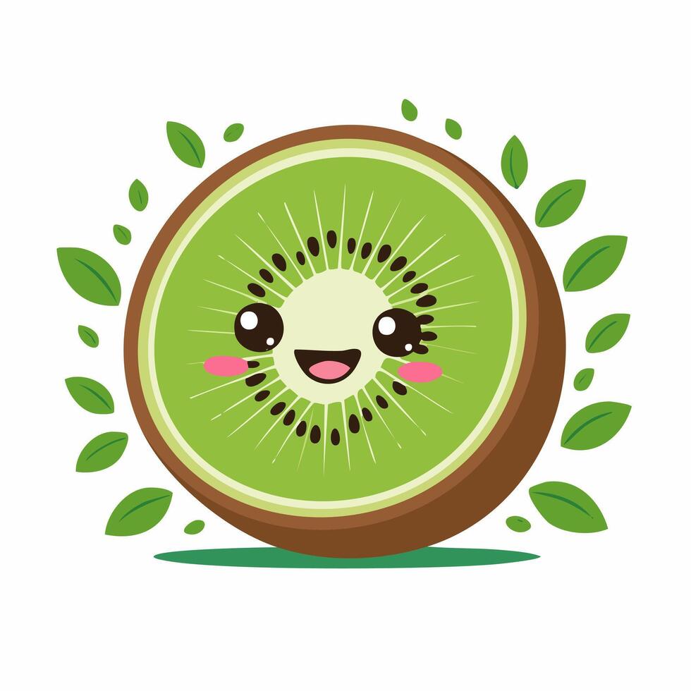 Kiwi Cute Cartoon Fruit Fresh Kawaii Healthy Character vector
