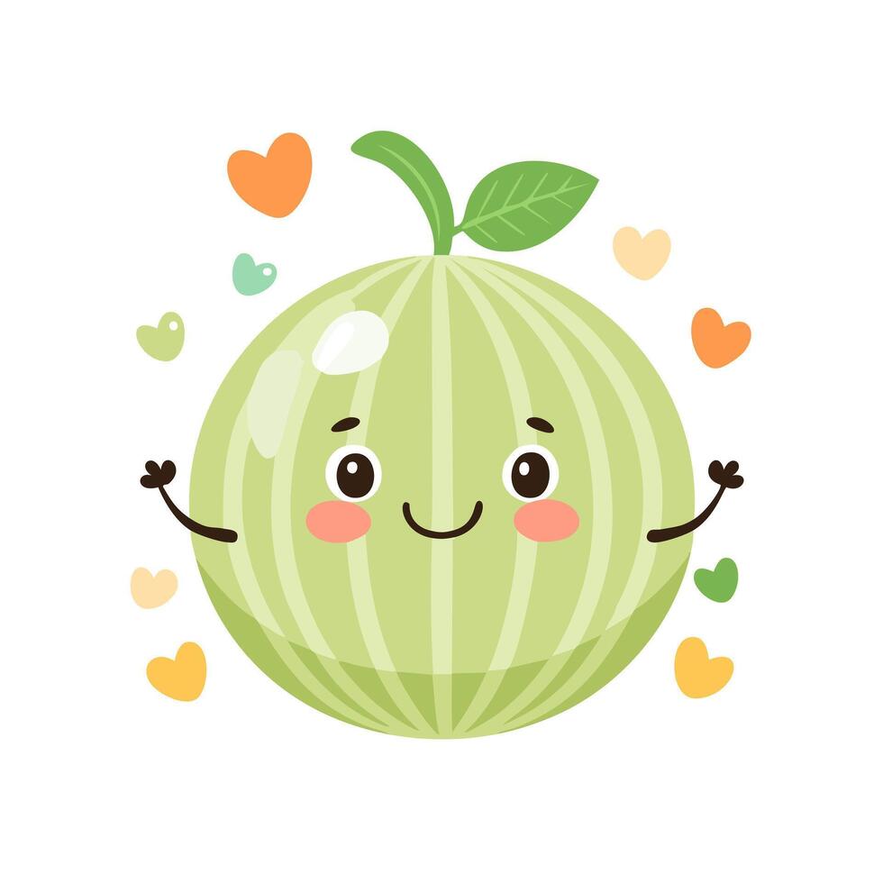 Melon Cute Cartoon Fruit Fresh Animation Kawaii Healthy vector