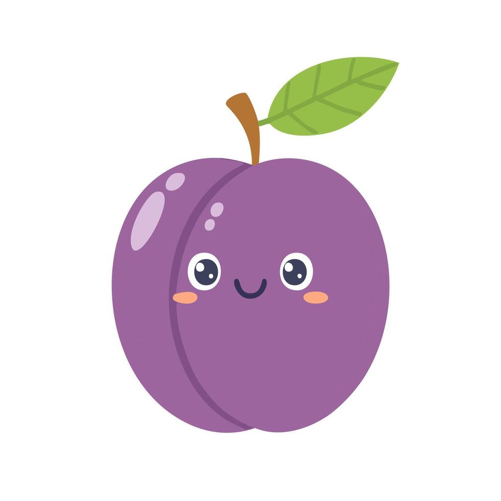 Plum Cute Cartoon Fruit Fresh Kawaii Healthy Character vector