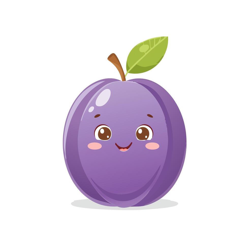 Plum Cute Cartoon Fruit Fresh Animation Kawaii Character vector