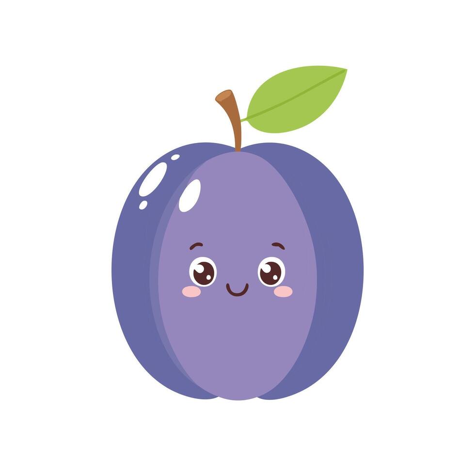 Plum Cute Cartoon Fruit Fresh Animation Healthy Character vector
