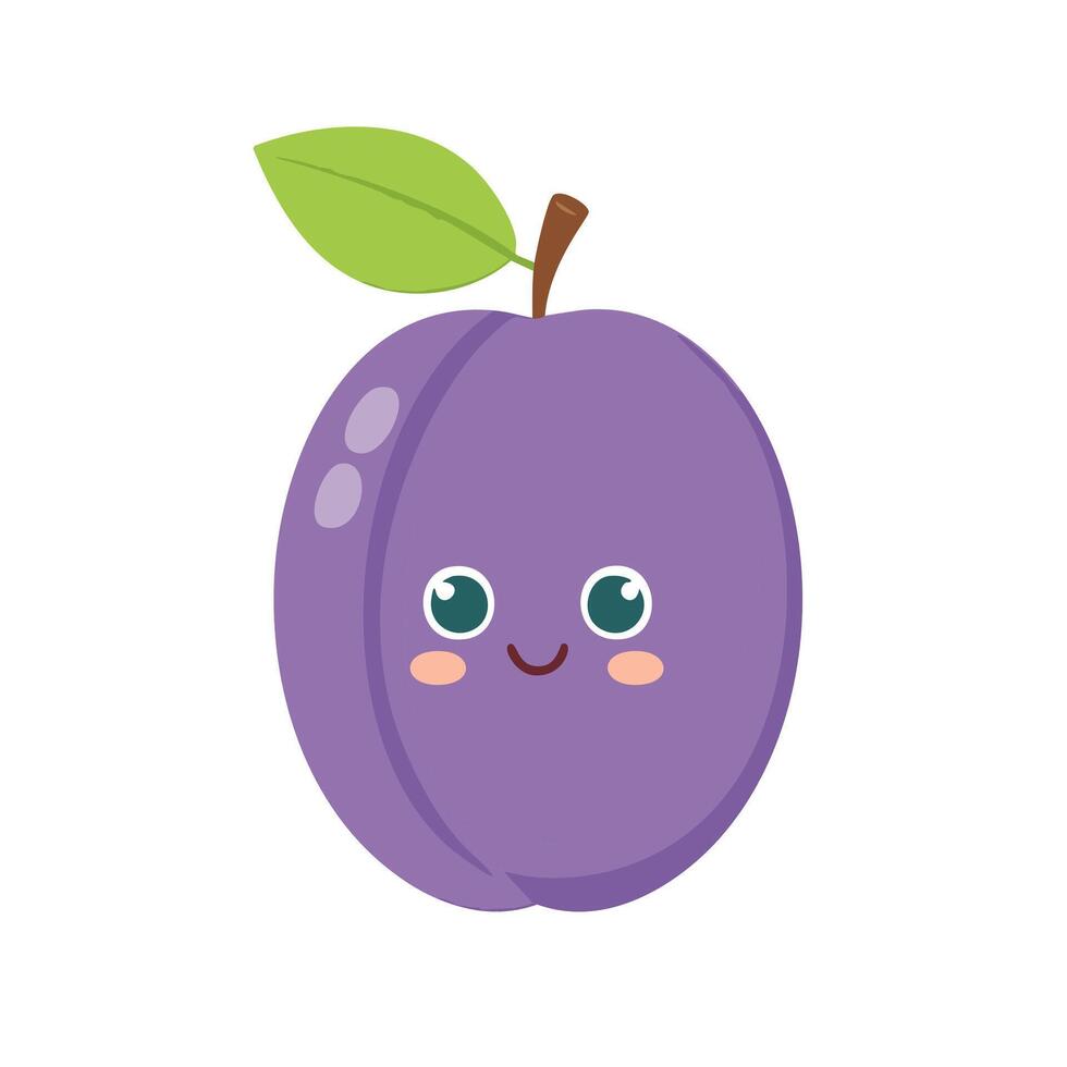 Plum Cute Cartoon Fruit Fresh Animation Kawaii Healthy Character vector