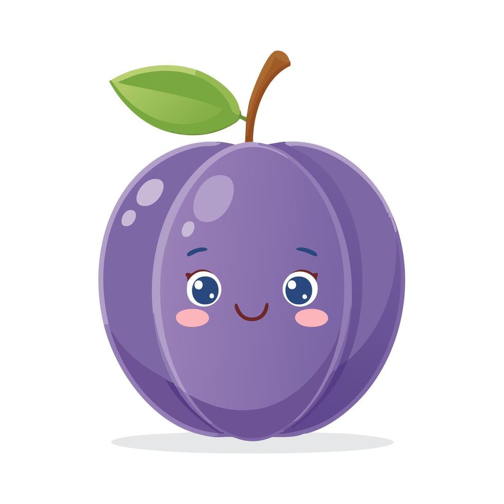 Plum Cute Cartoon Fruit Fresh Animation Kawaii Healthy vector