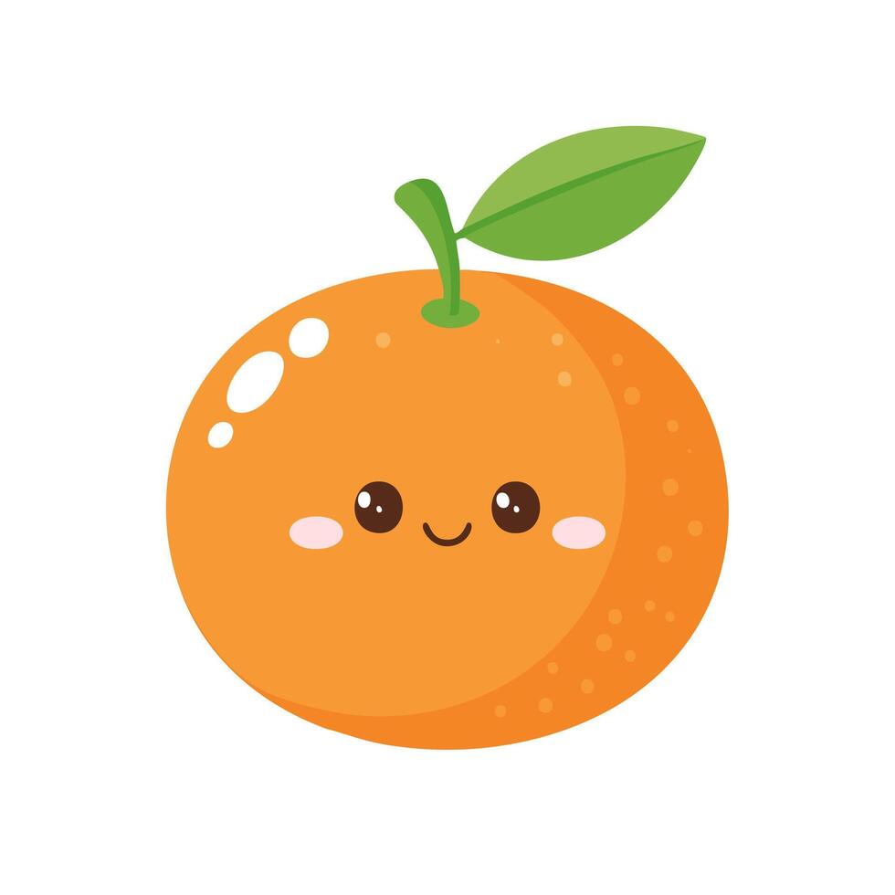 Tengerine Cute Cartoon Fruit Animation Kawaii Healthy Character vector