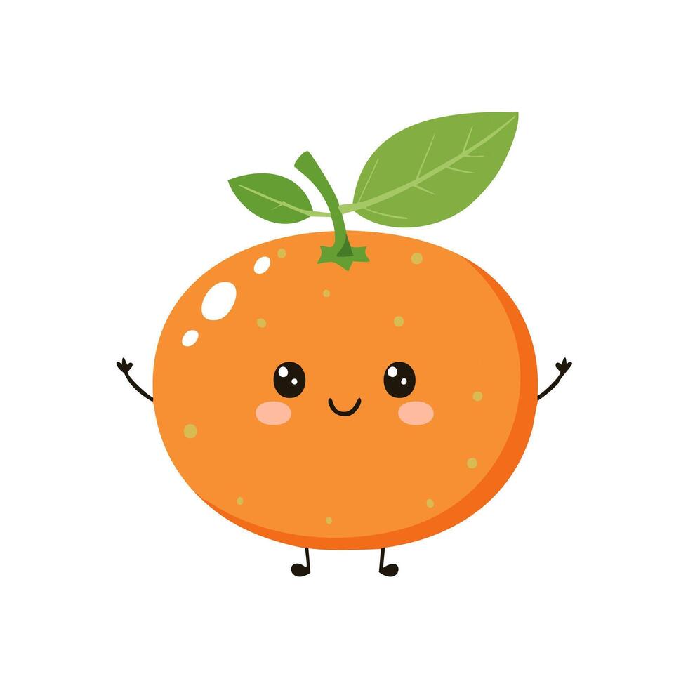 Tengerine Cute Cartoon Fruit Fresh Animation Kawaii Healthy vector