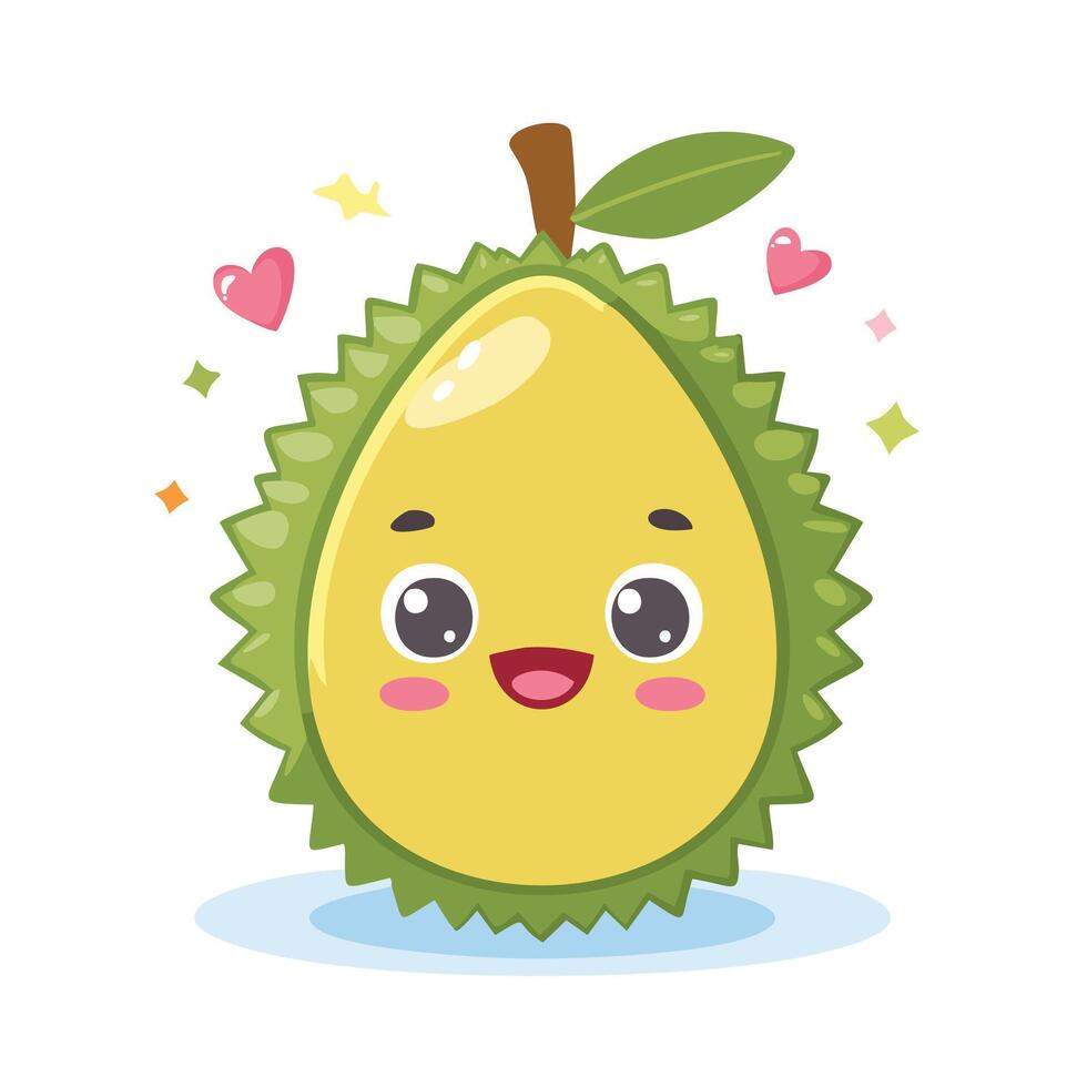 Durian Fruit Cute Cartoon Animation Kawaii Healthy Character vector