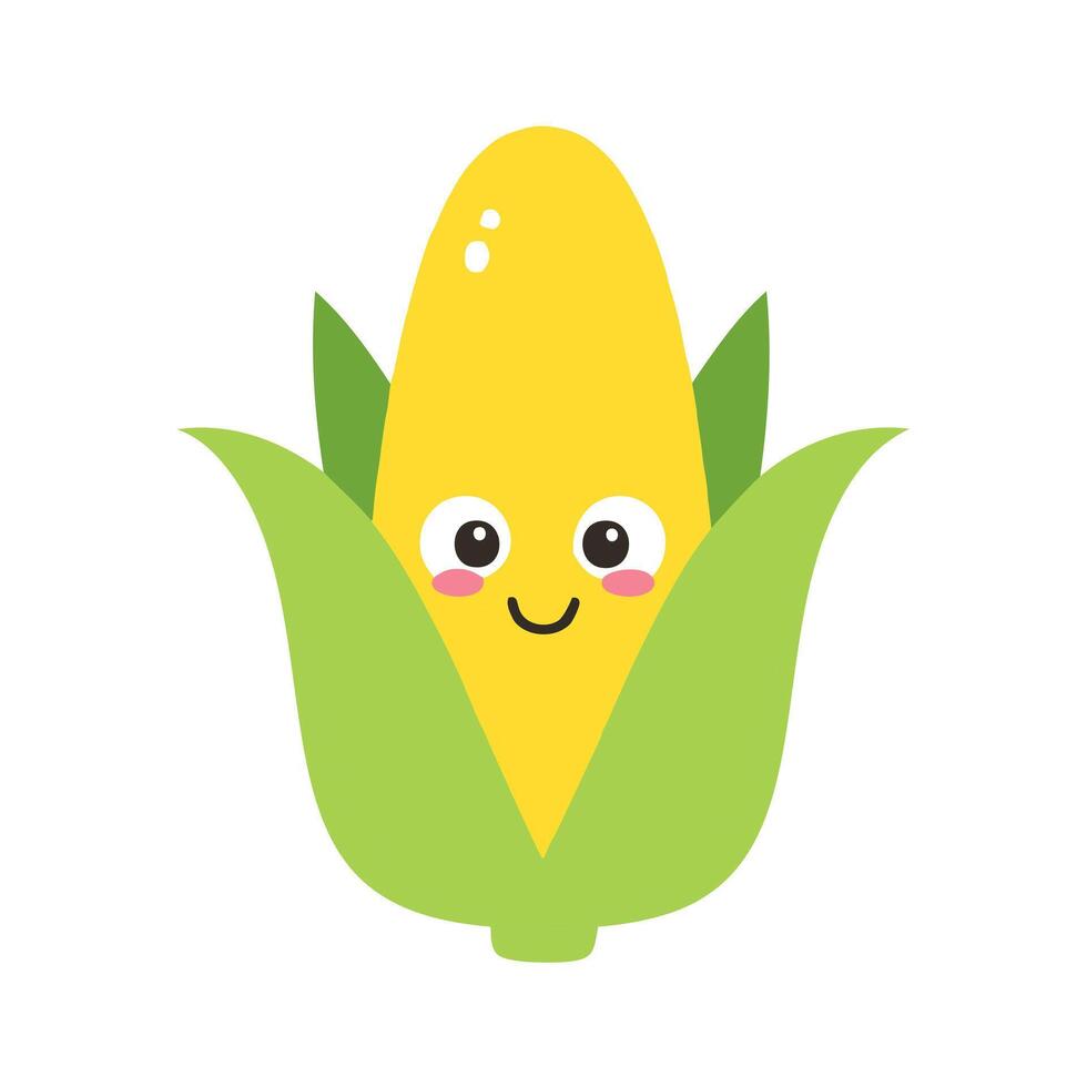 Corn Vegetable Cute Cartoon Fresh Animation Kawaii Character vector