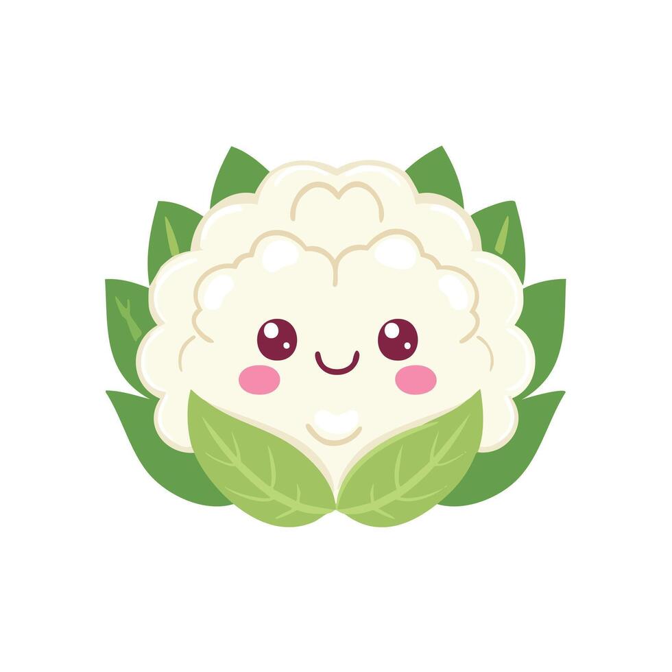 Cauliflower Vegetable Cute Cartoon Animation Kawaii Healthy Character vector