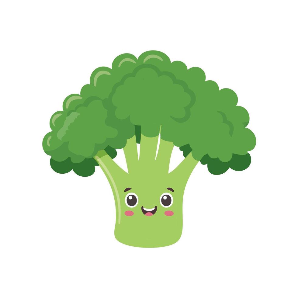 Broccoli Vegetable Cute Cartoon Animation Kawaii Healthy Character vector