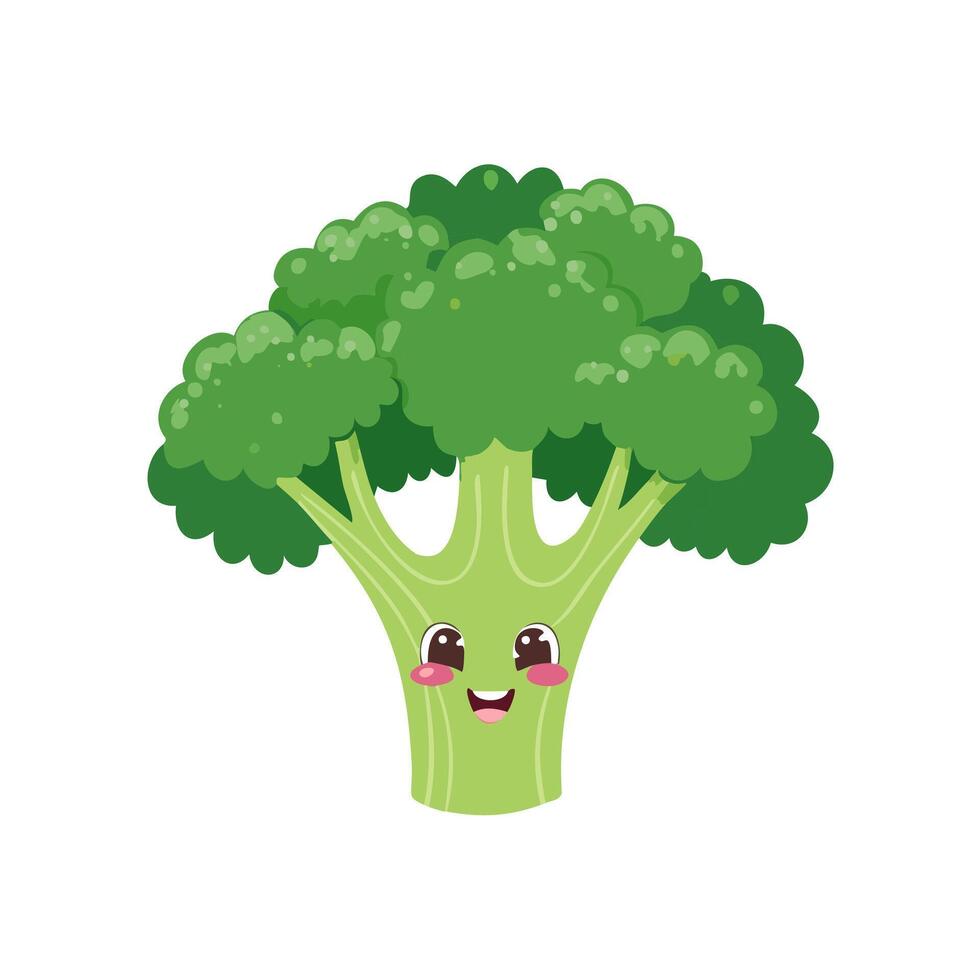 Broccoli Vegetable Cute Cartoon Fresh Animation Kawaii Character vector