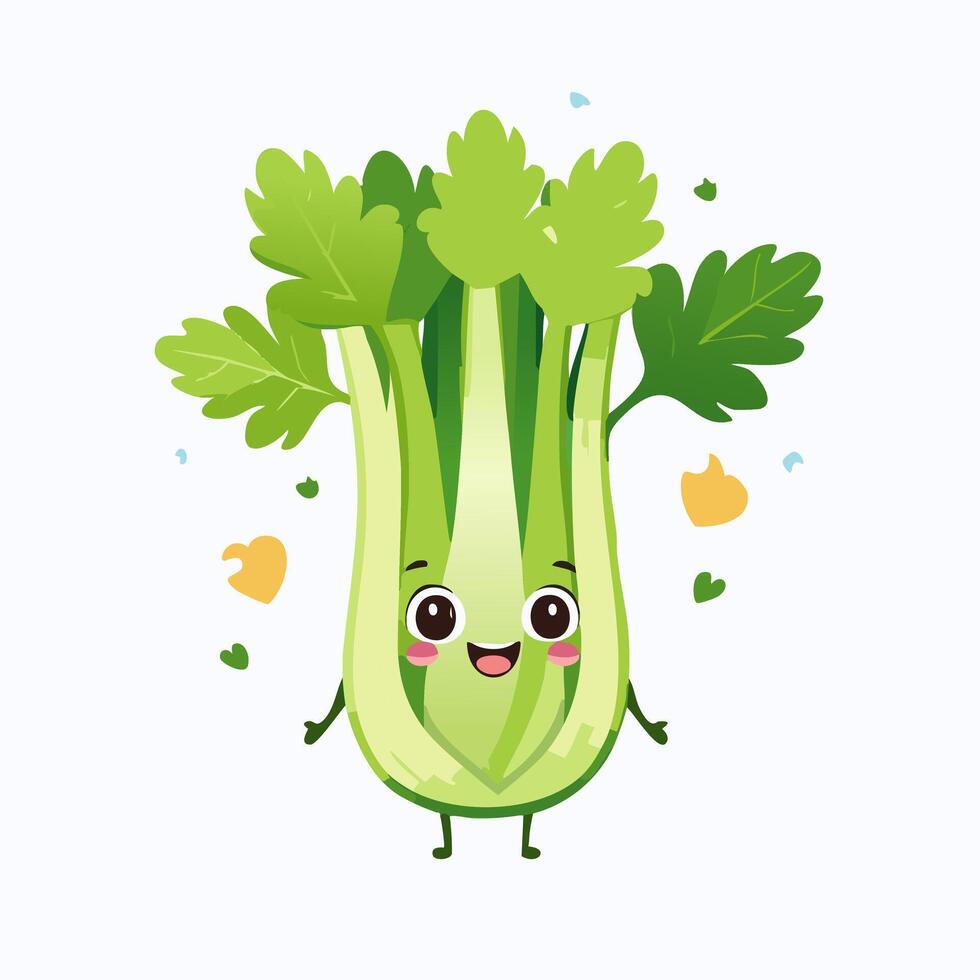 Celery Vegetable Cute Cartoon Animation Kawaii Healthy Character vector