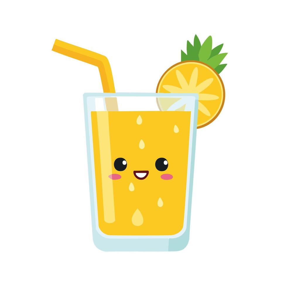 Pineapple Juice Drink Beverage Liquid Water Fresh Animation Kawaii Healthy Character vector