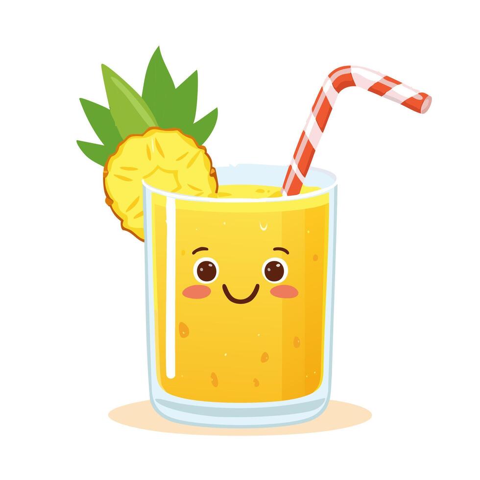 Pineapple Juice Drink Beverage Liquid Water Fresh Animation Healthy Character vector
