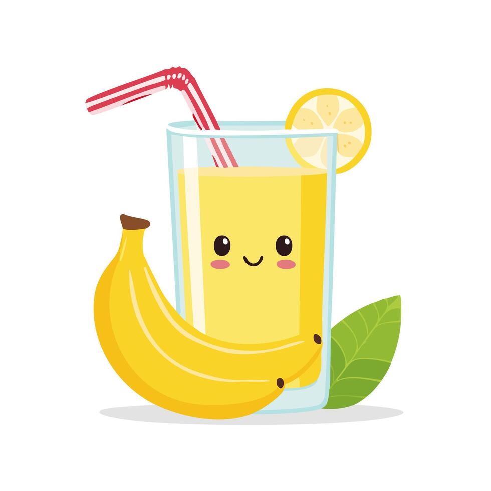 Banana Juice Drink Beverage Liquid Water Fresh Animation Kawaii Healthy vector