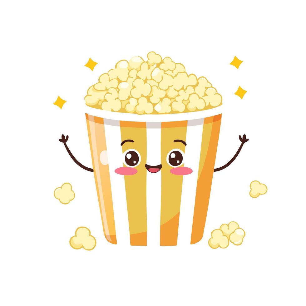 Popcorn Food Eat Meal Animation Kawaii Character vector