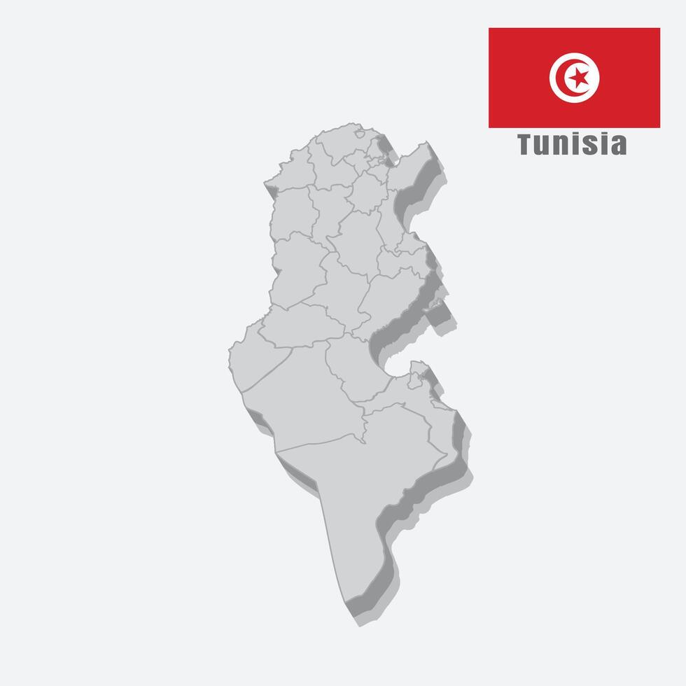 3D map of Tunisia with separated sections on a white background vector