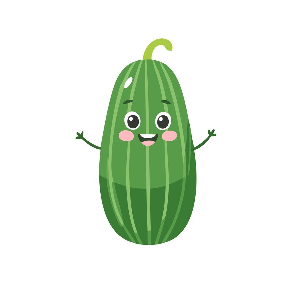 Cucumber Vegetable Cute Cartoon Fresh Animation Kawaii Healthy Character vector