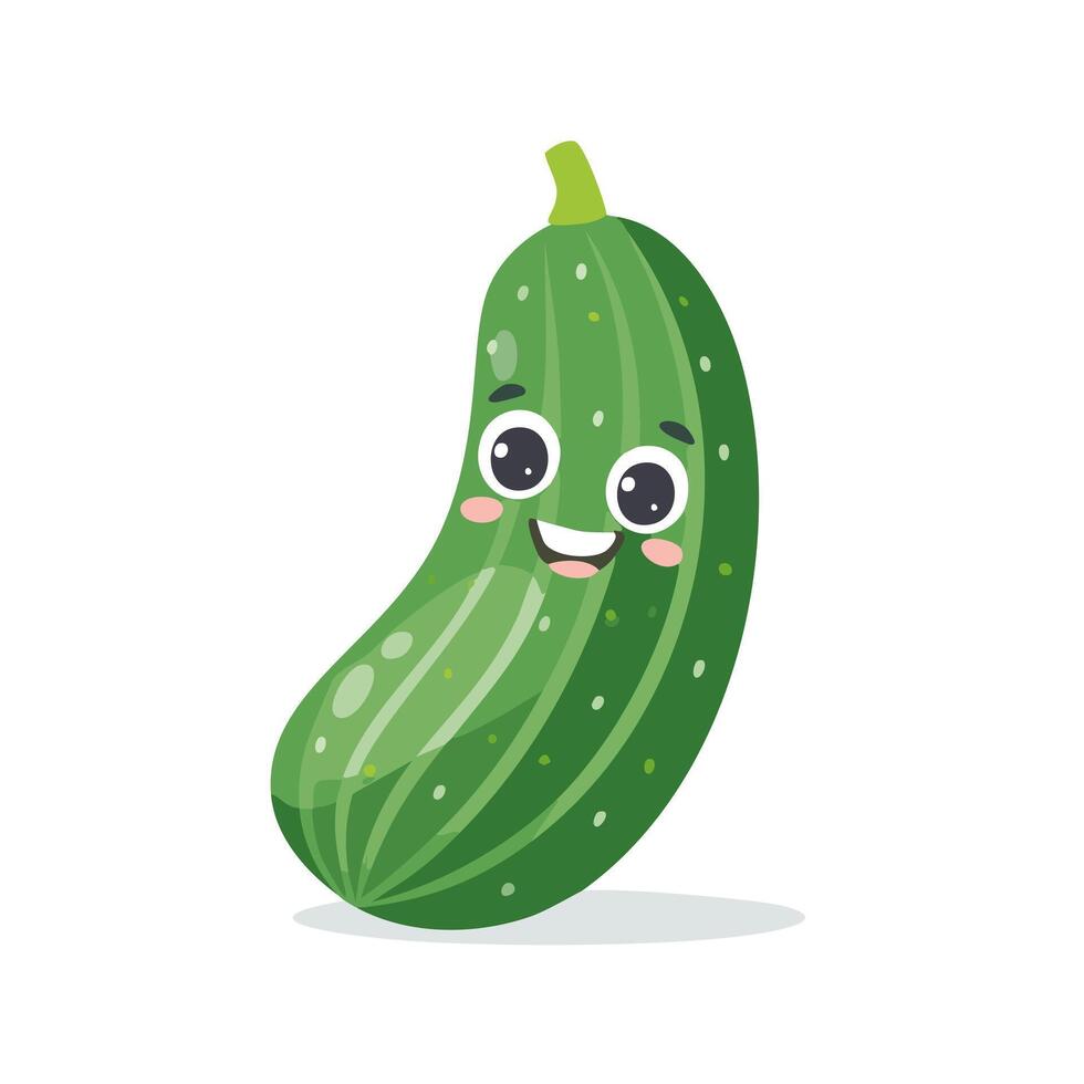 Cucumber Vegetable Cute Cartoon Fresh Animation Kawaii Character vector
