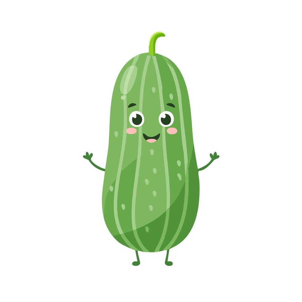 Cucumber Vegetable Cute Cartoon Fresh Kawaii Healthy Character vector
