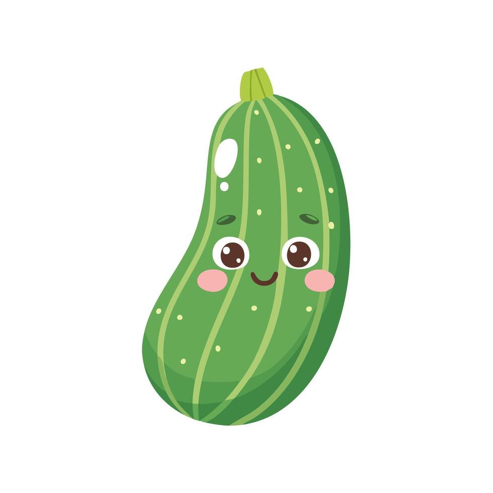 Cucumber Vegetable Cute Cartoon Fresh Animation Kawaii Healthy vector