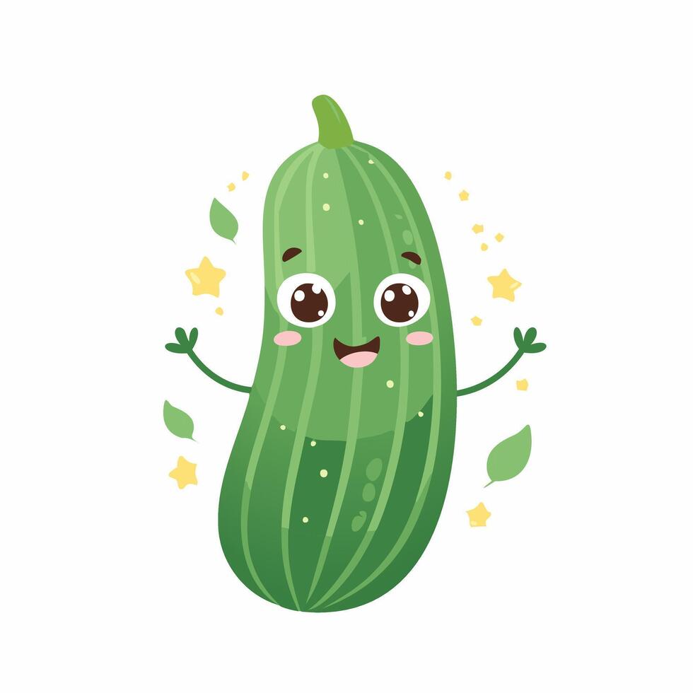 Cucumber Vegetable Cute Cartoon Fresh Animation Healthy Character vector