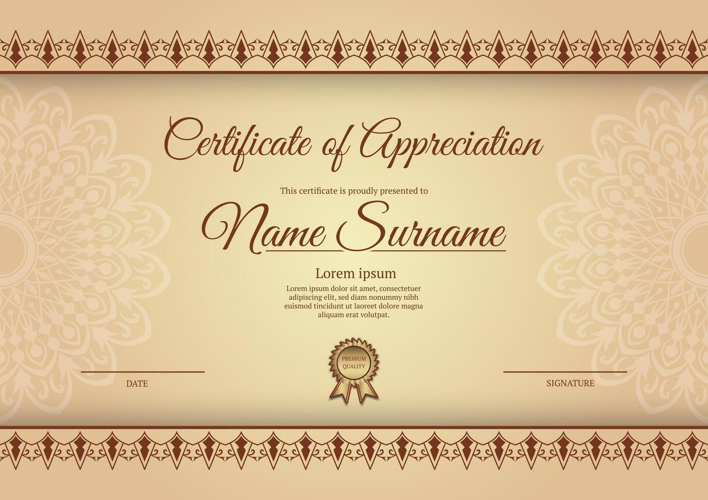 certificate template with ornamental border vector