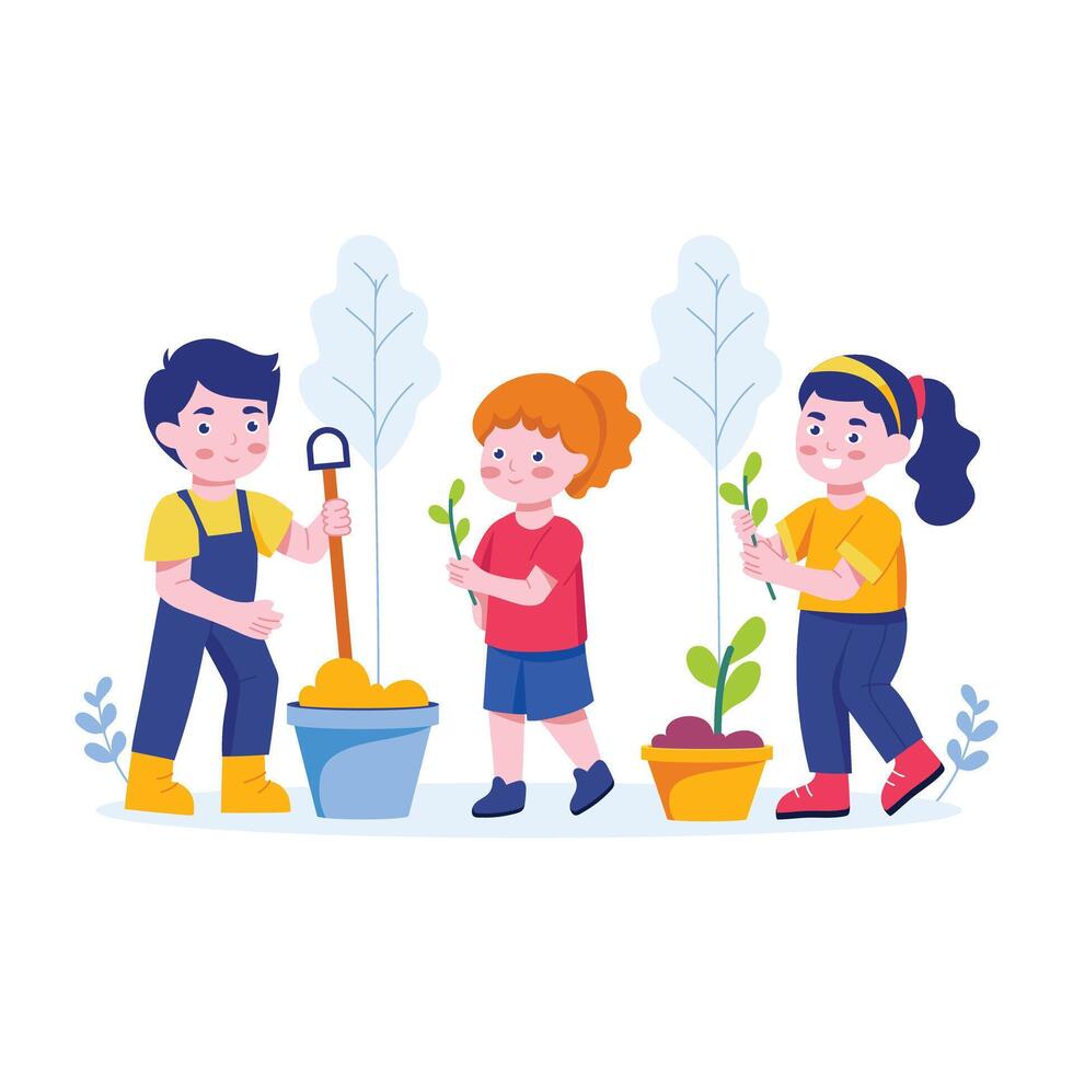 Kids gardening illustration in a flat style vector