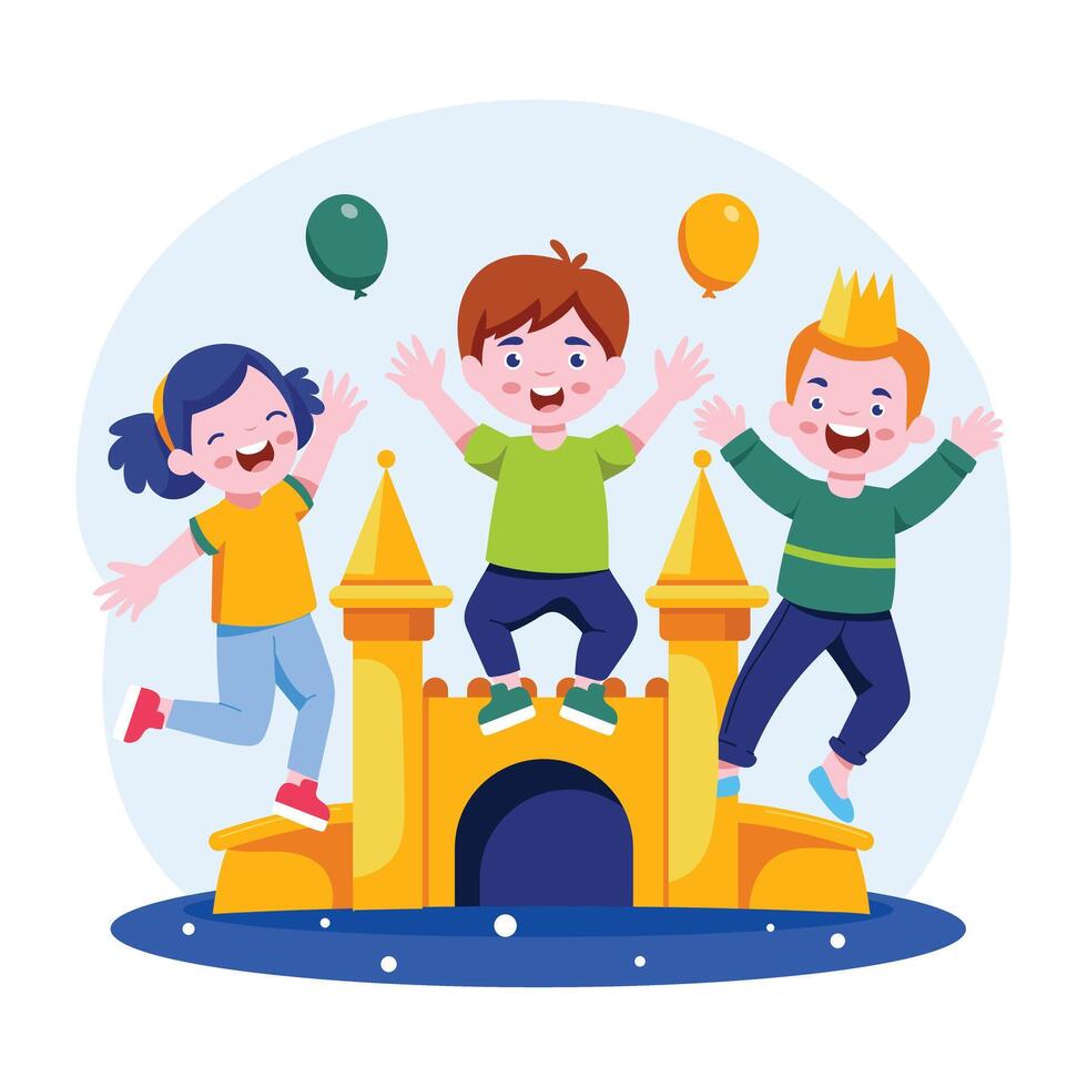 Kids jumping castle illustration in flat style vector