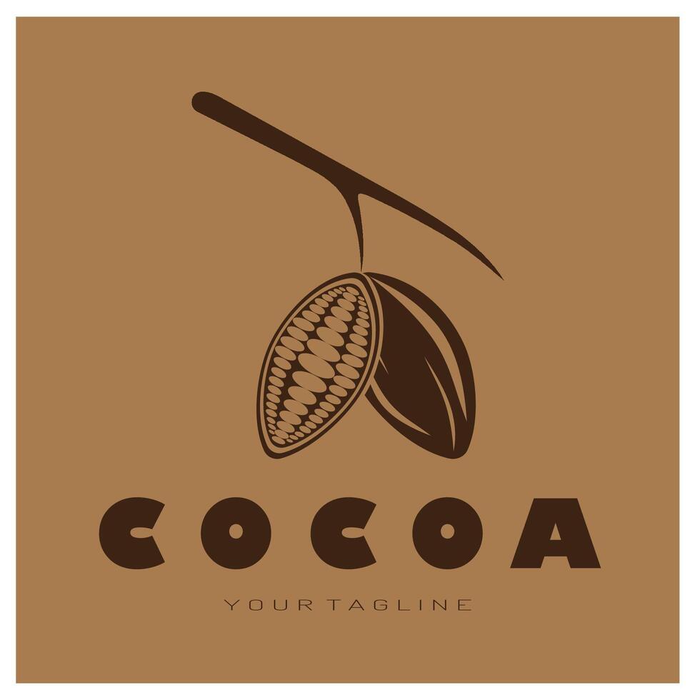 cocoa logo,cocoa bean,cocoa tree,cocoa branches and leaves,chocolate mix on white background,vintage,modern,simple,minimalist icon illustration template design vector