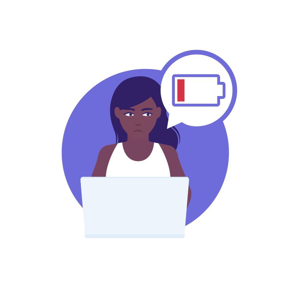 burnout or fatigue design with a girl and low battery vector