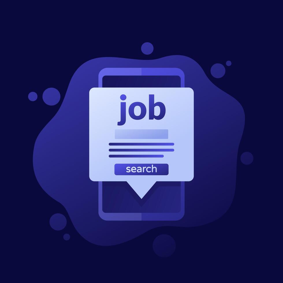 Job search with a phone app, design vector