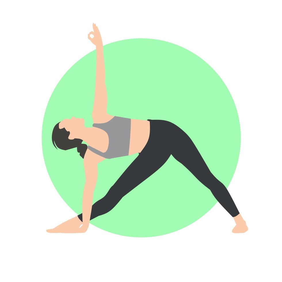 A woman is doing a yoga pose in a green circle vector