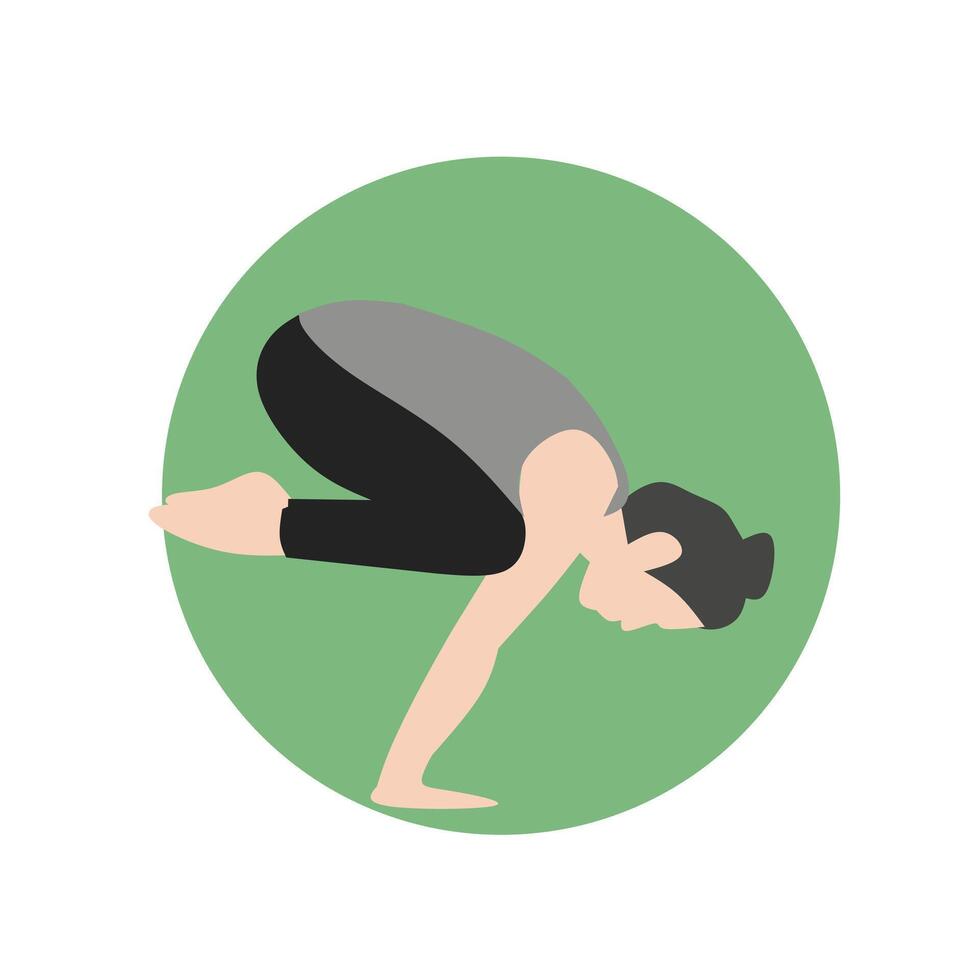 A woman in a downward dog pose on a green background vector