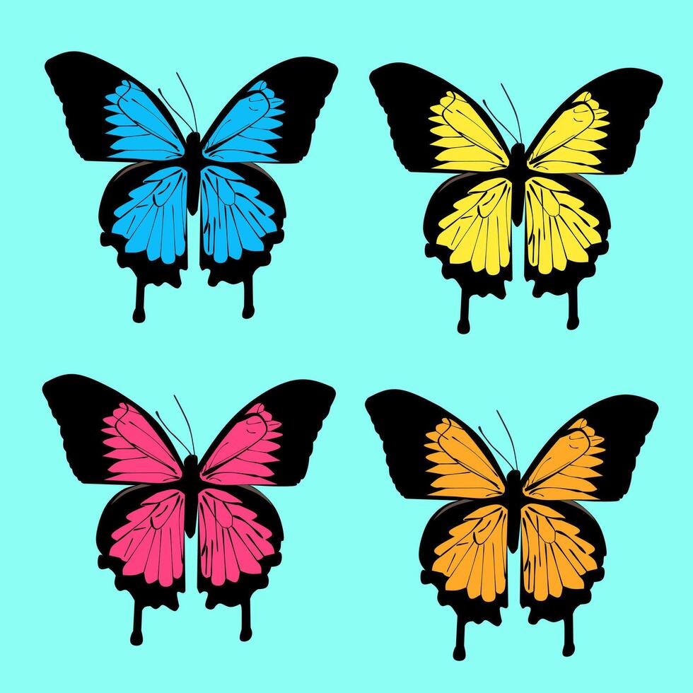 Four colorful butterflies on a blue background vector