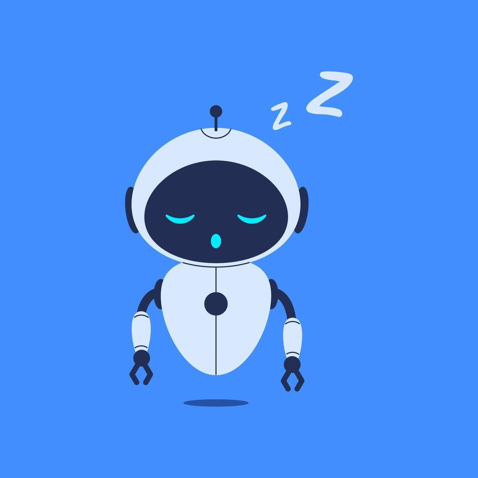 Robot in standby mode, appearing asleep. illustration for tech designs, AI projects, and futuristic robot concepts vector