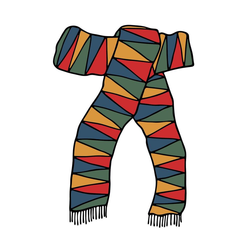 Knitted scarf doodle Hand drawn winter accessories Single design element for card, print, design, decor vector