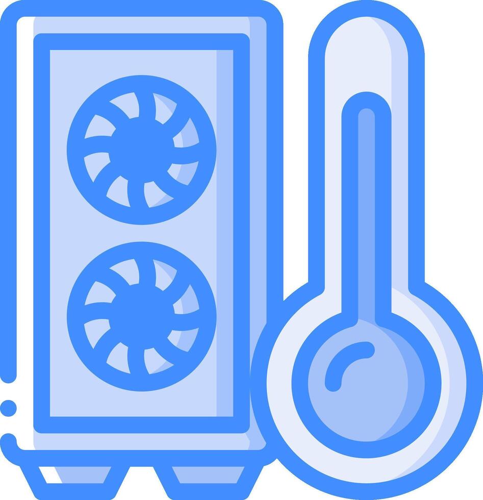 A blue and white icon of a computer and thermometer vector
