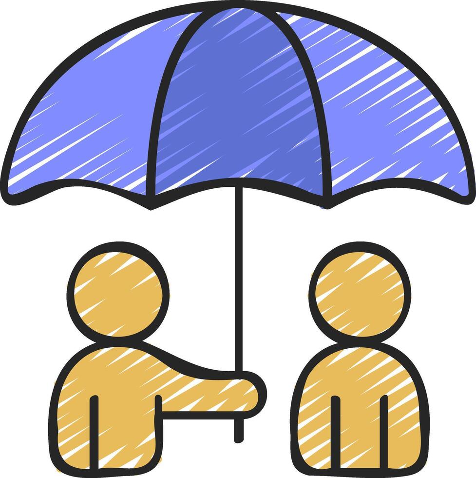 Two people under an umbrella, one holding the other's hand vector