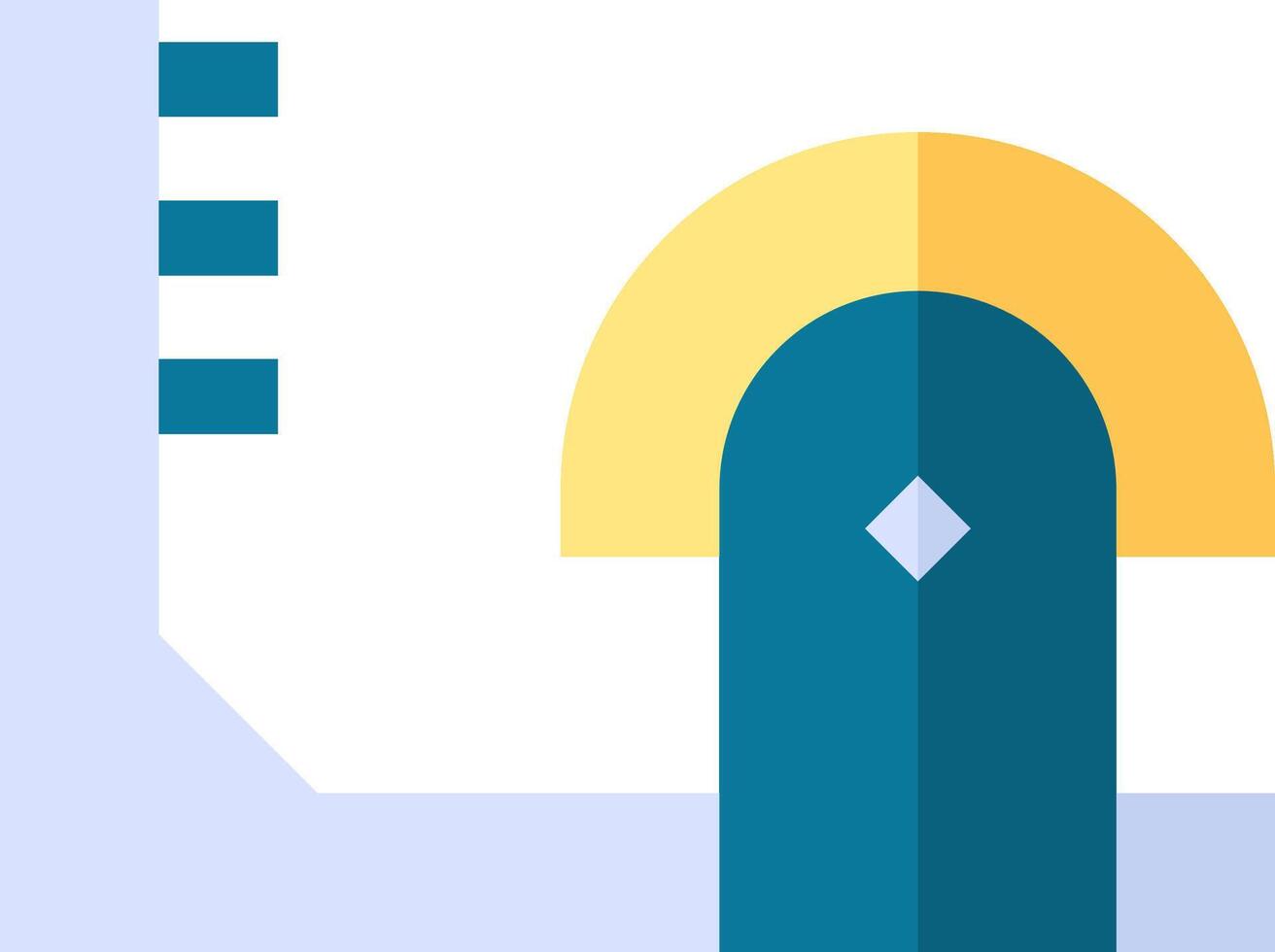 A blue and yellow arrow pointing to a white paper vector