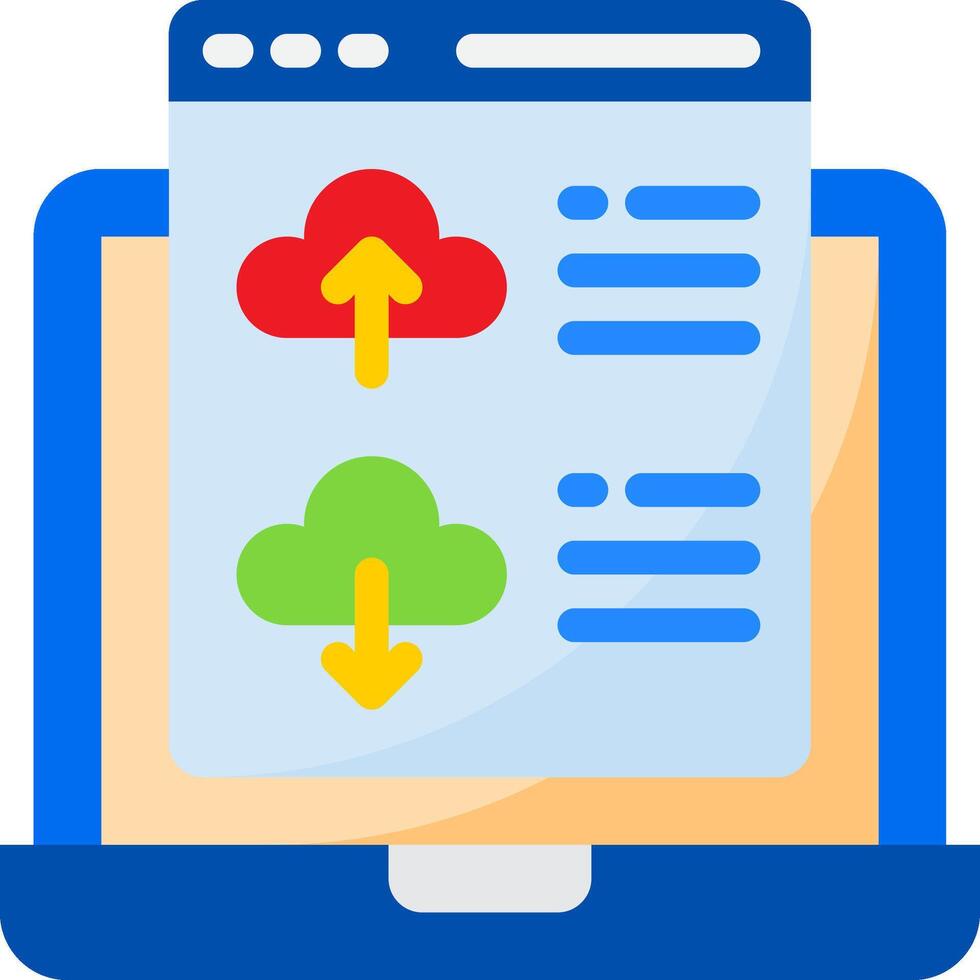 A laptop with a cloud icon and a file icon vector