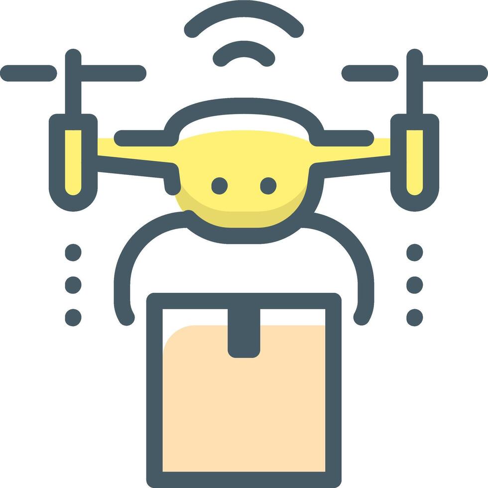 A yellow drone with a box on top of it vector