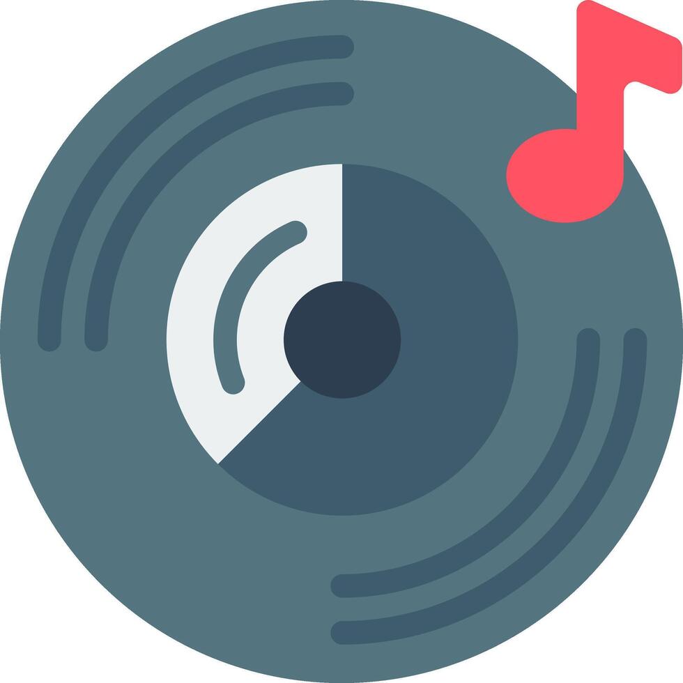 A flat icon of a record with a music note vector