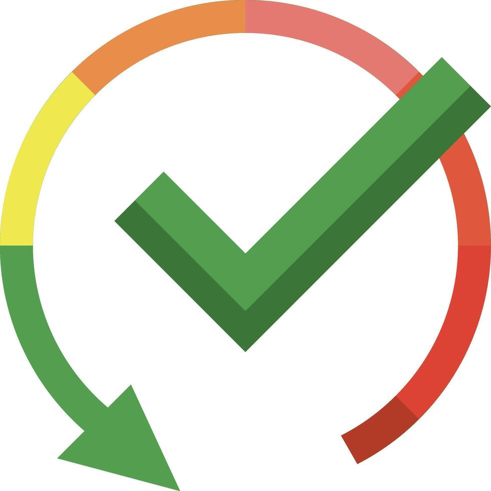 A check mark with an arrow pointing up vector