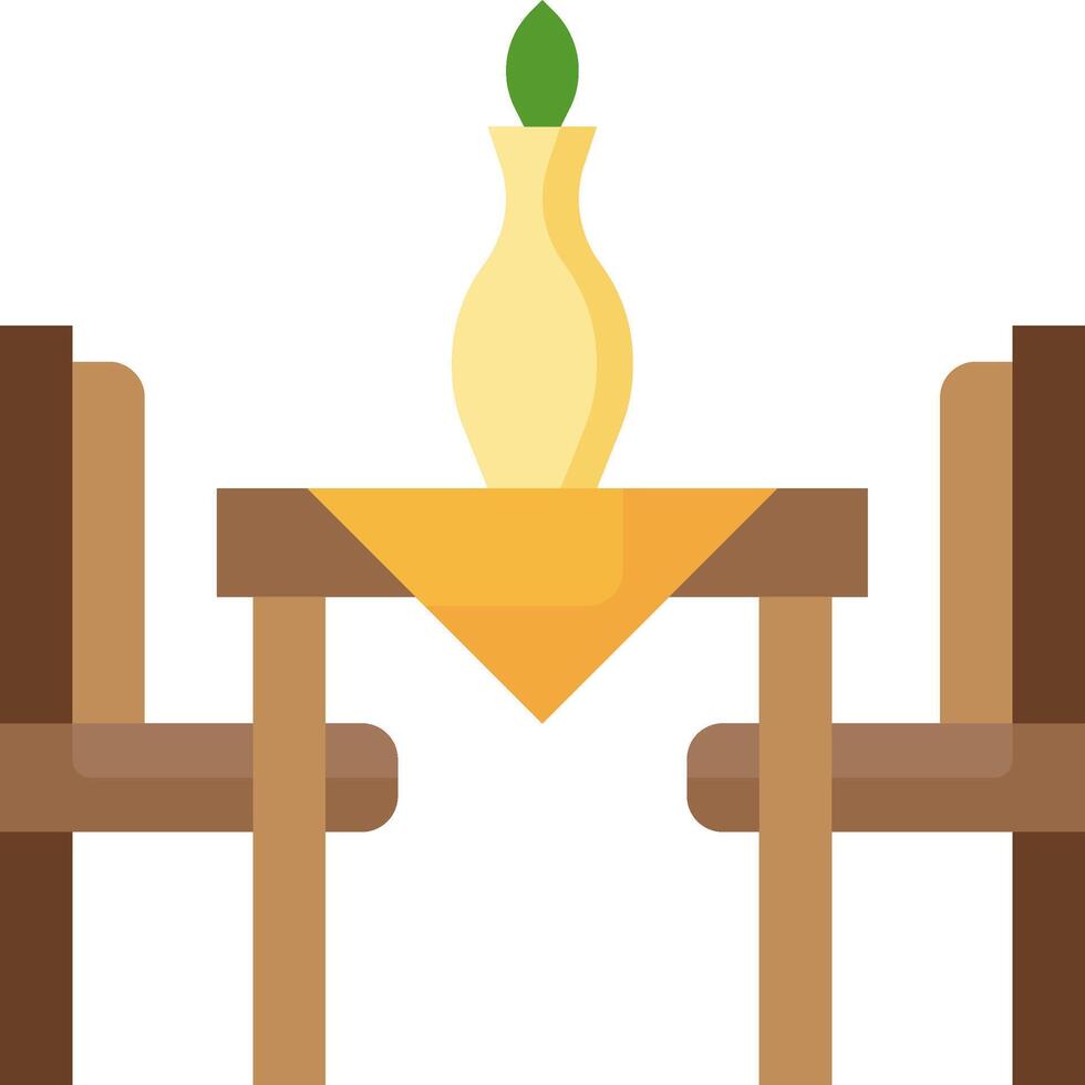 A table and chairs with a vase on it vector